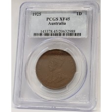 AUSTRALIA 1925 . ONE 1 PENNY . BROKEN N . PCGS XF45